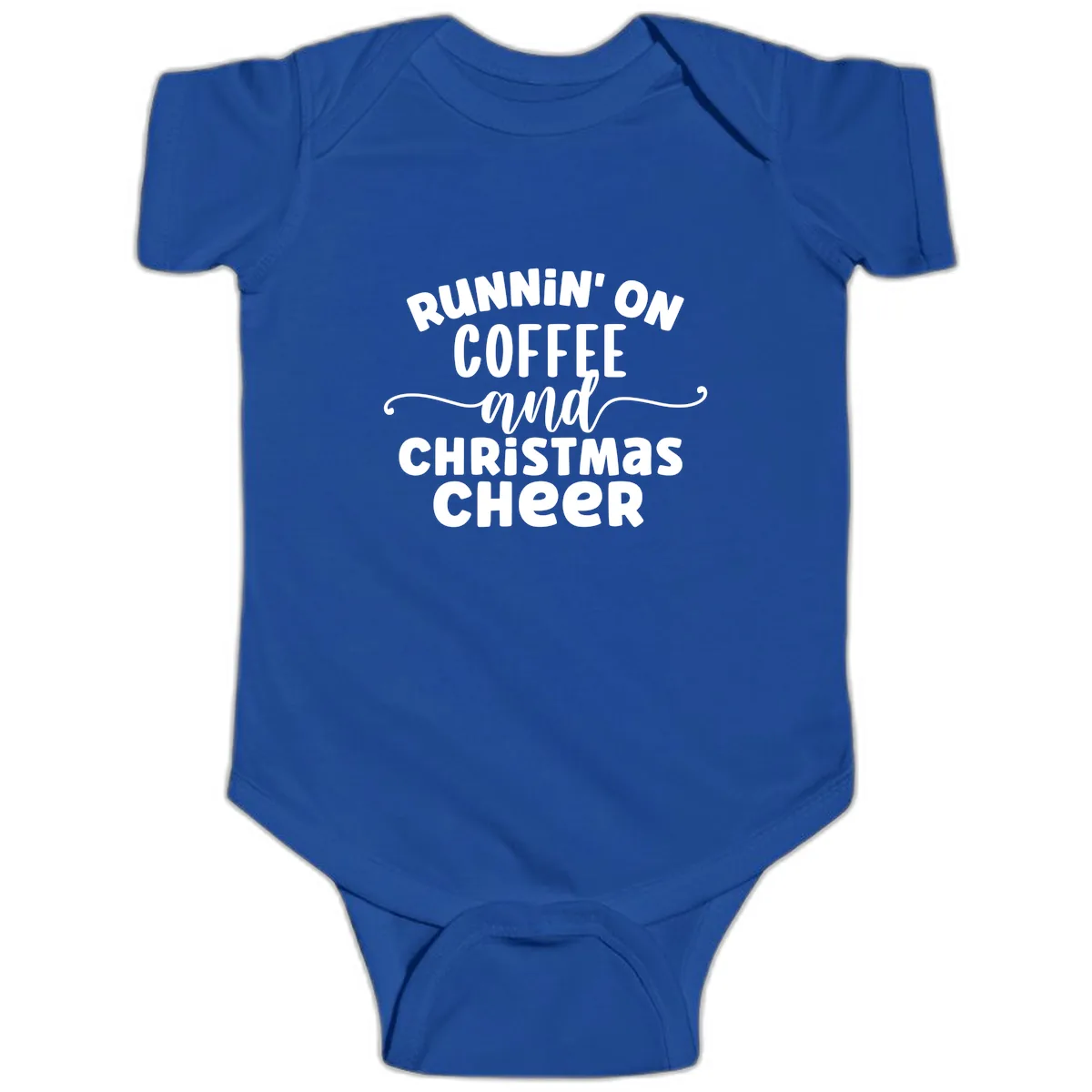 Running on Coffee and Christmas Cheer Baby Onesie in Royal