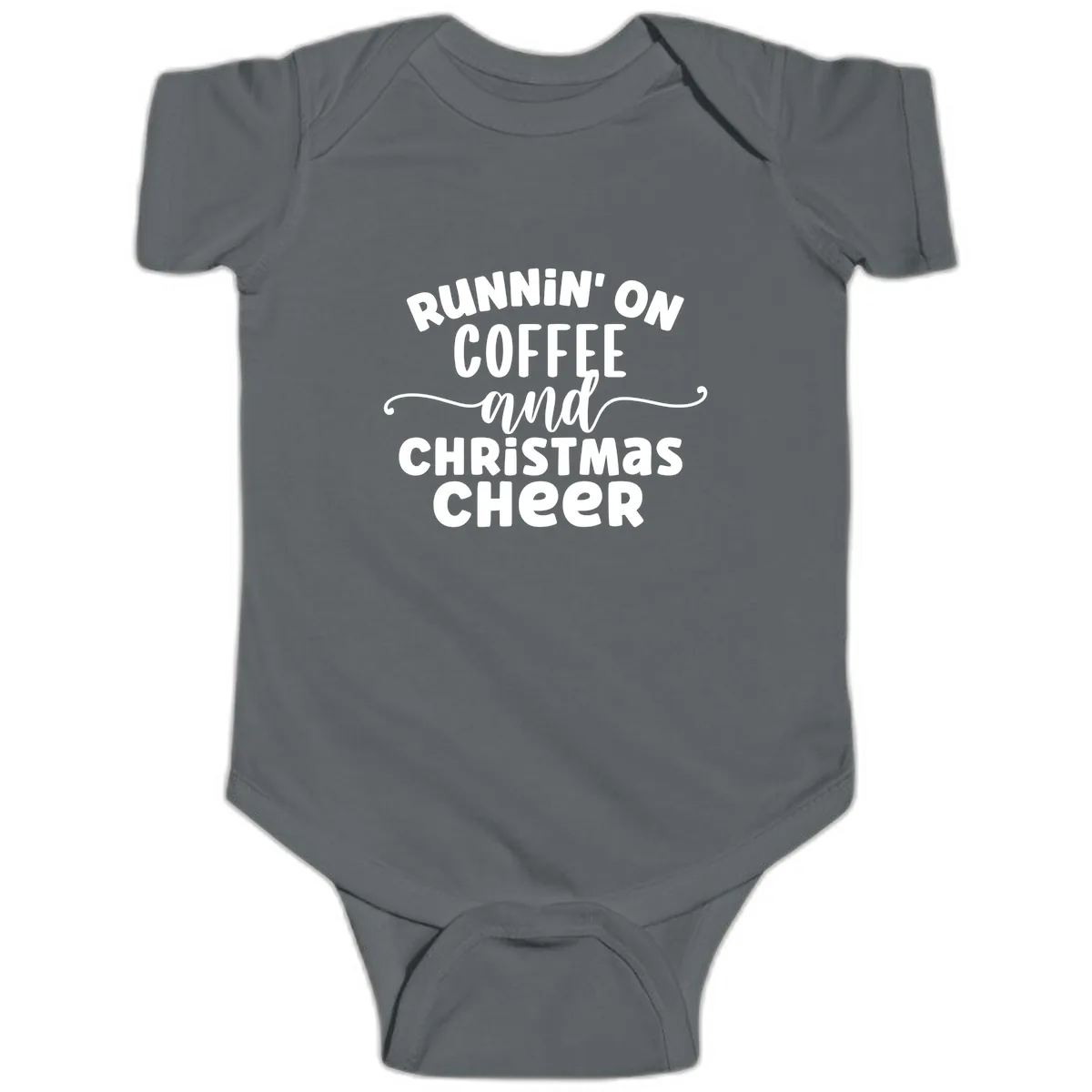 Running on Coffee and Christmas Cheer Baby Onesie in Charcoal