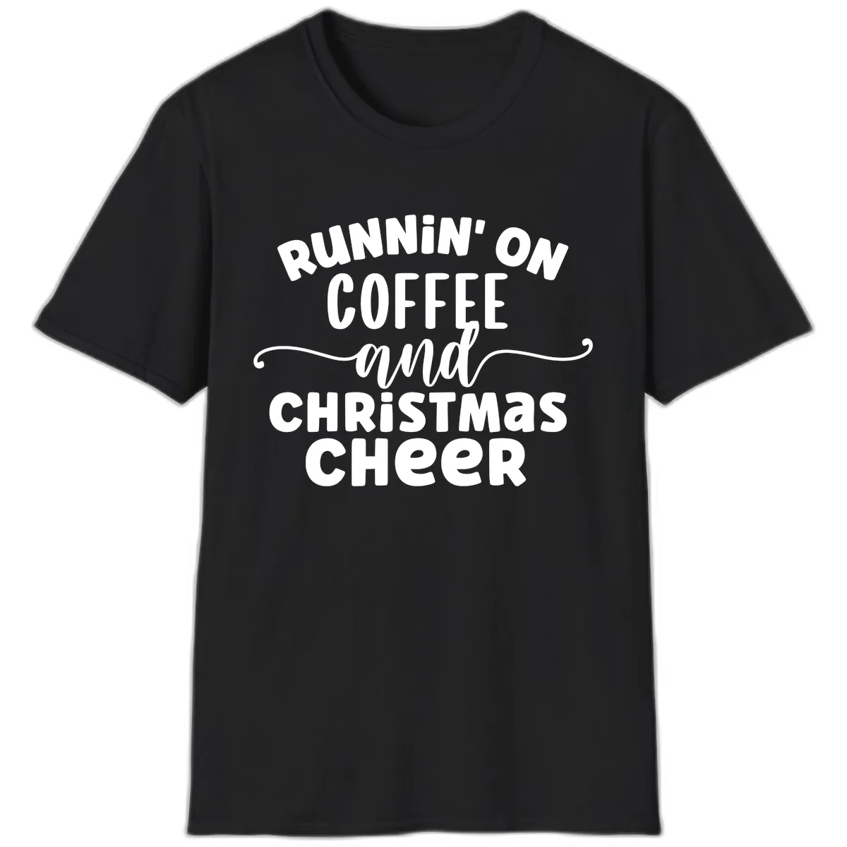 Running on Coffee and Christmas Cheer T-Shirt in Black