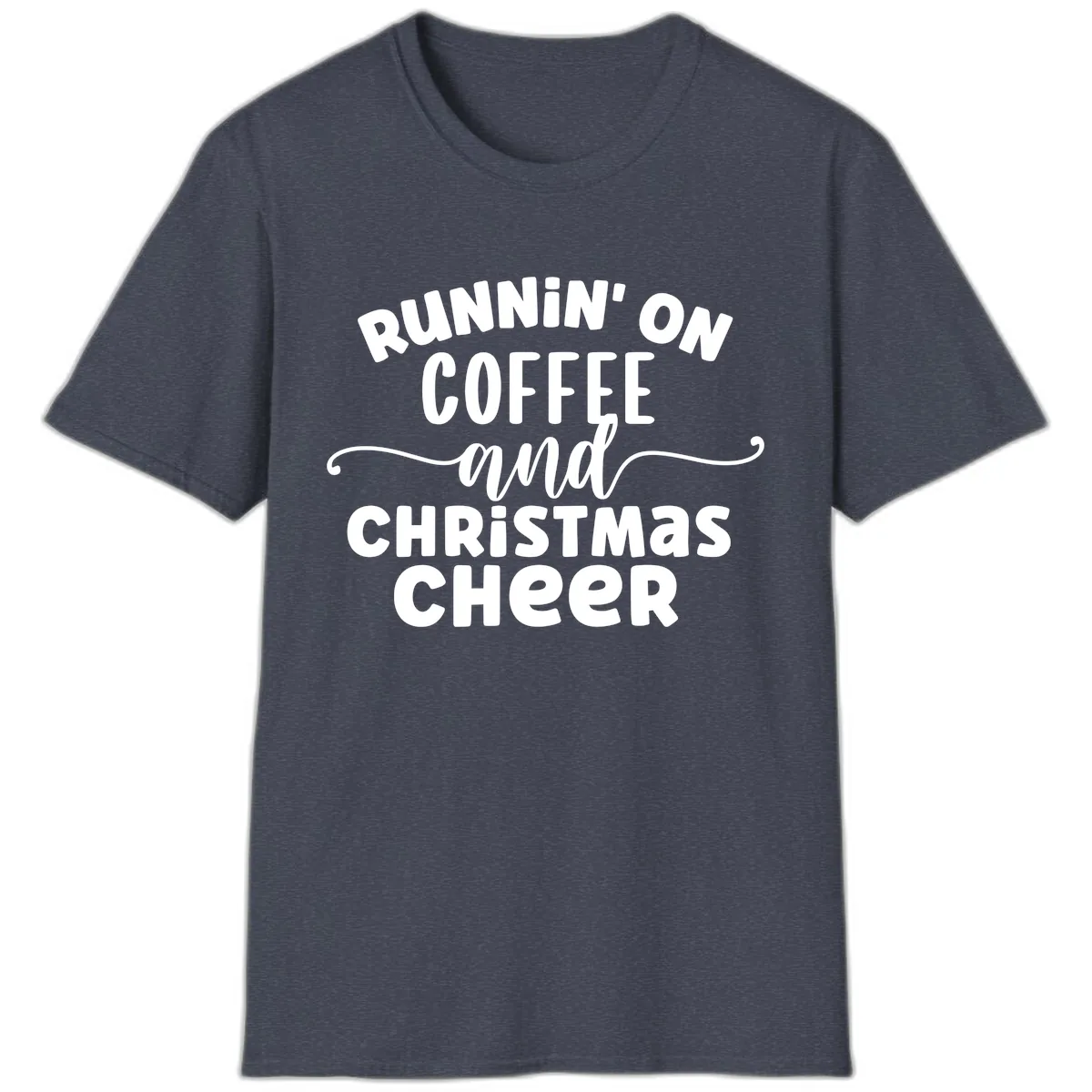 Running on Coffee and Christmas Cheer T-Shirt in Heather Navy