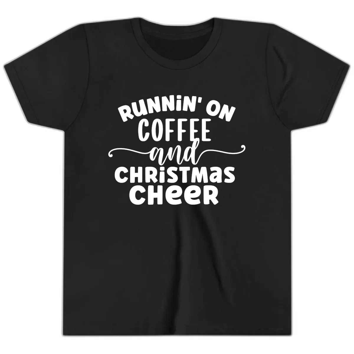 Running on Coffee and Christmas Cheer Youth T-Shirt in Black