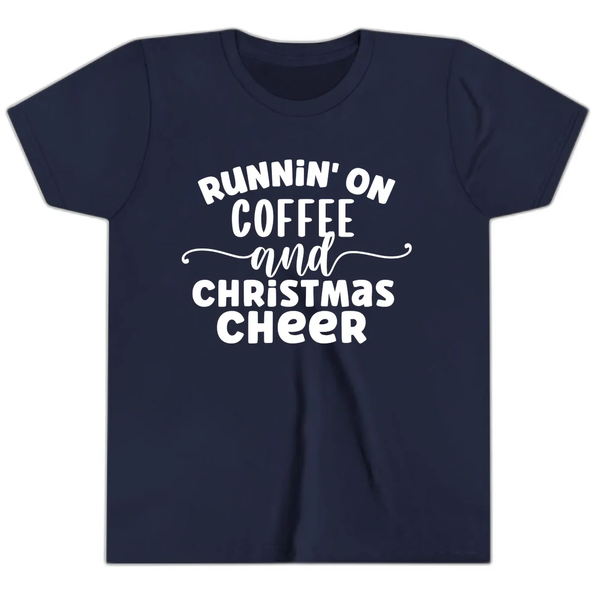 Running on Coffee and Christmas Cheer Youth T-Shirt in Navy