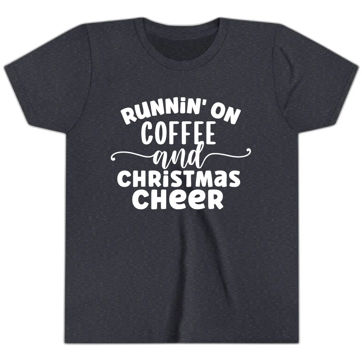 Running on Coffee and Christmas Cheer Youth T-Shirt in Heather Navy