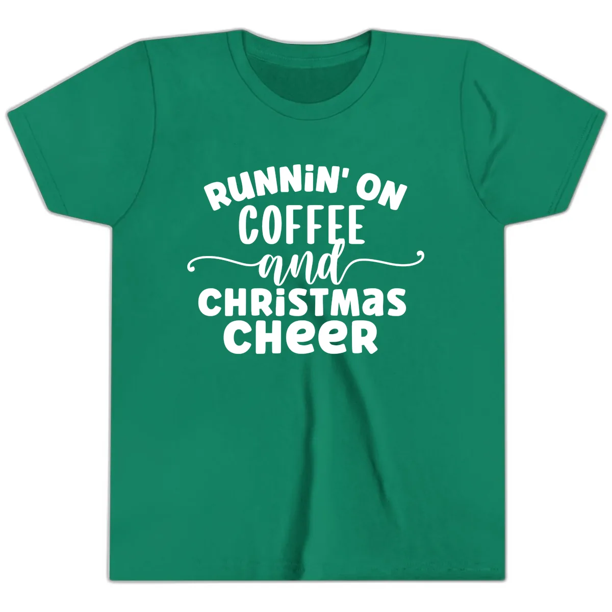 Running on Coffee and Christmas Cheer Youth T-Shirt in Kelly