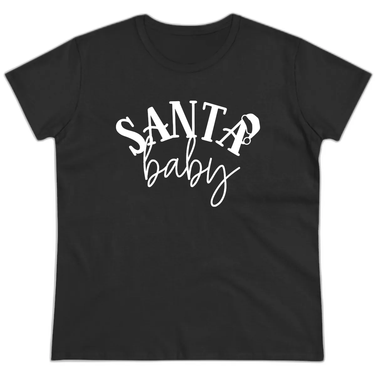 Santa Baby Christmas Text Design Ladies Tee in Black