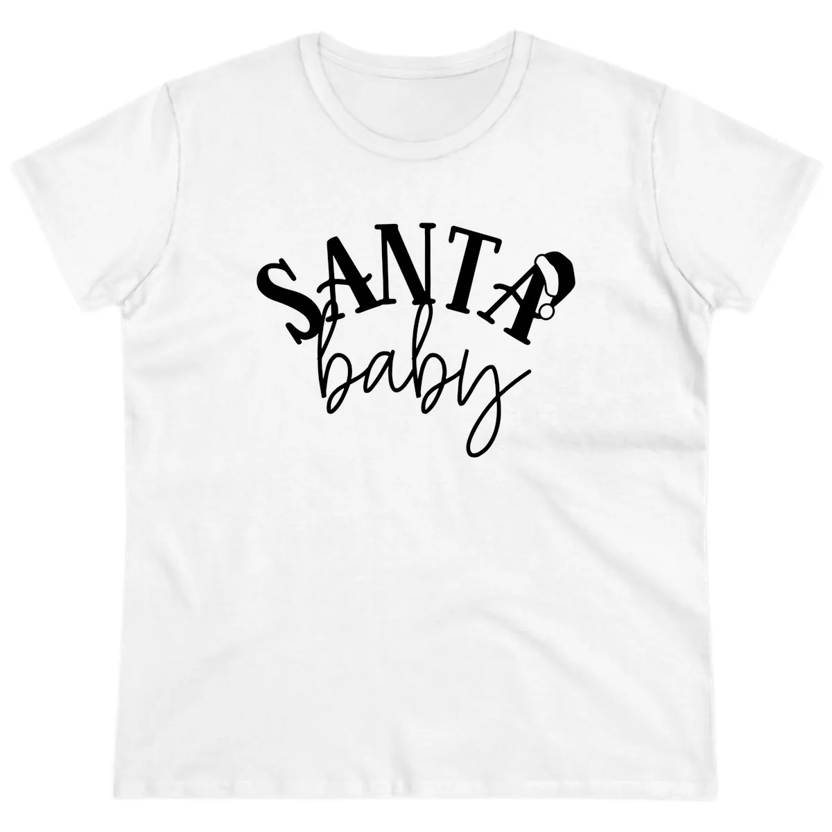 Santa Baby Christmas Text Design Ladies Tee in White