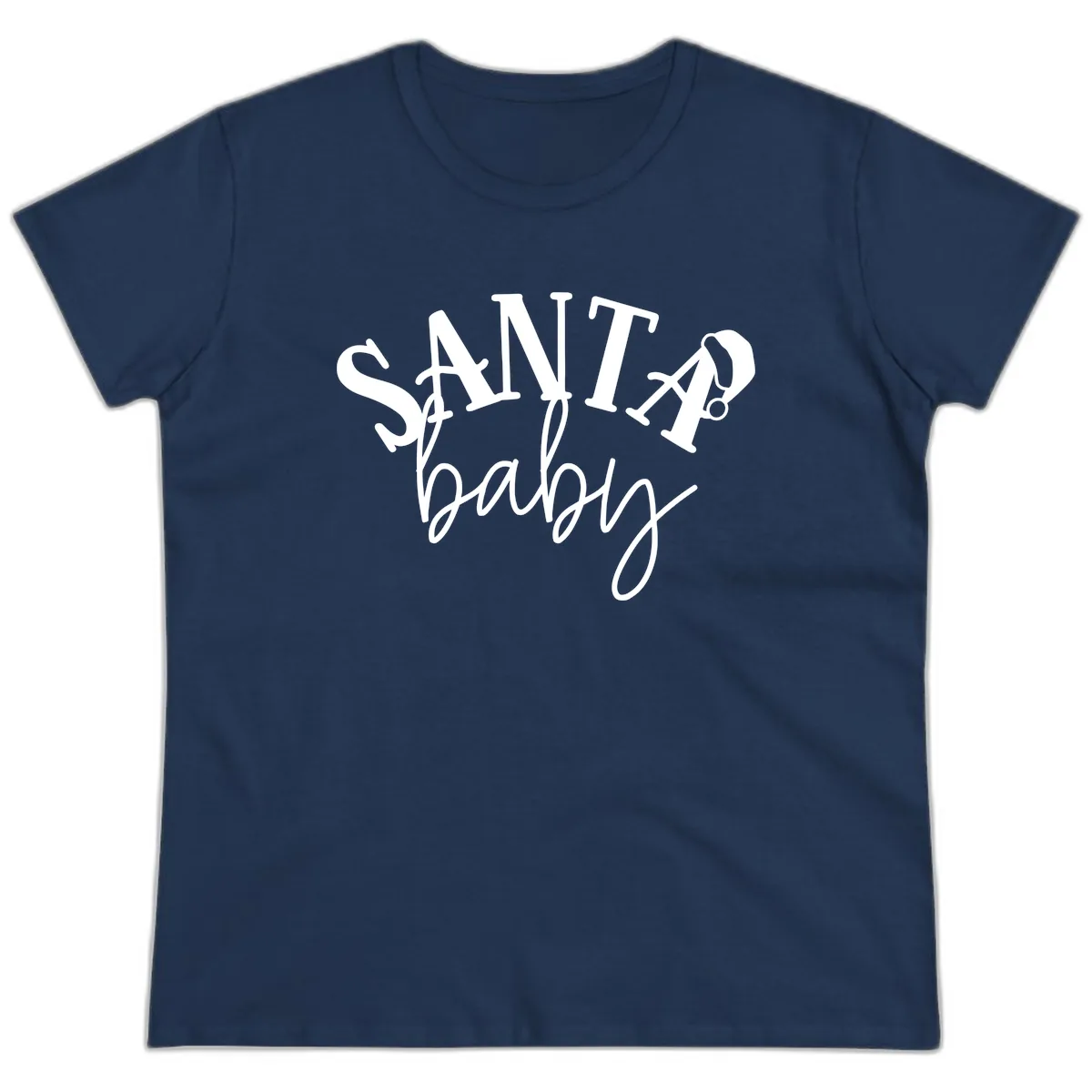 Santa Baby Christmas Text Design Ladies Tee in Navy