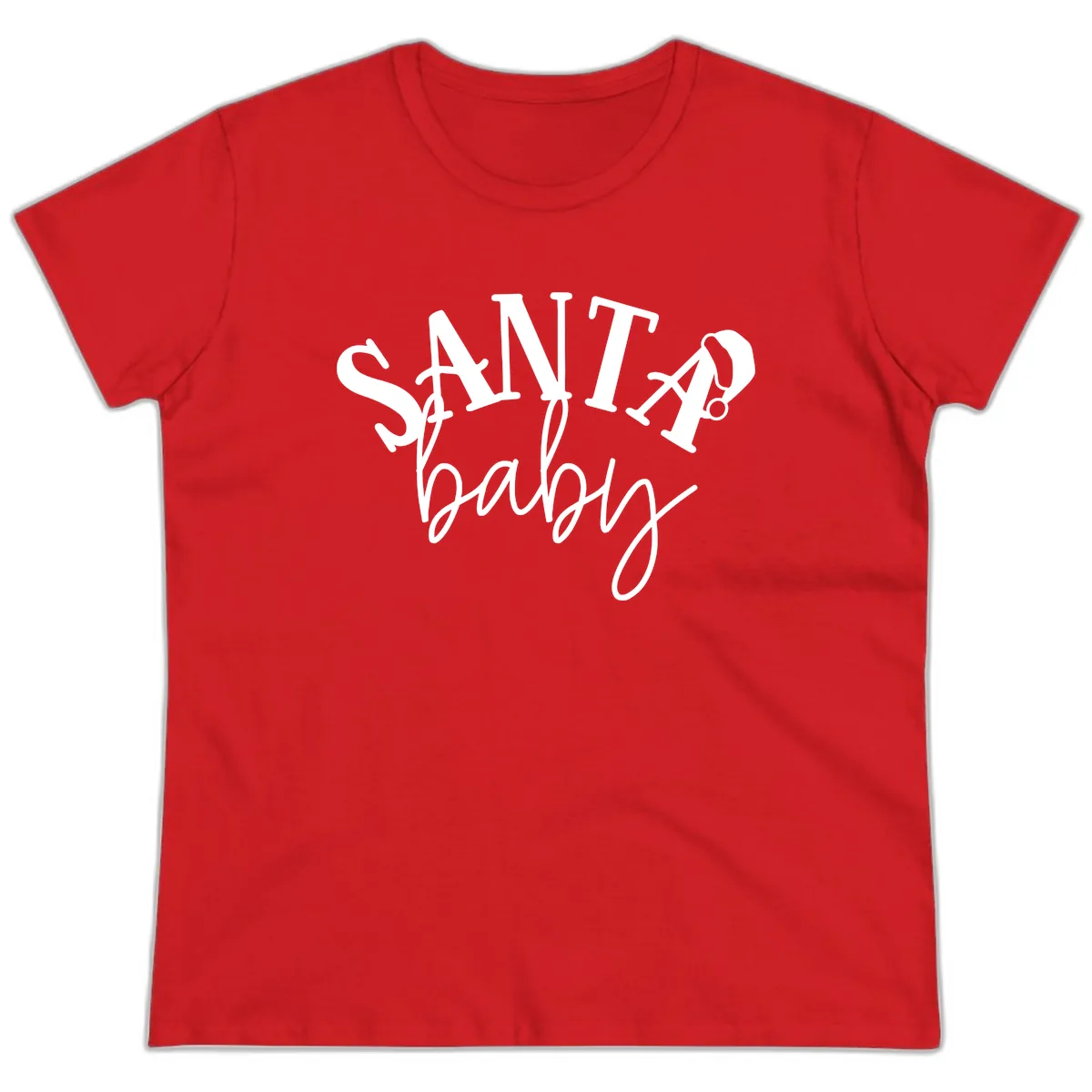 Santa Baby Christmas Text Design Ladies Tee in Red
