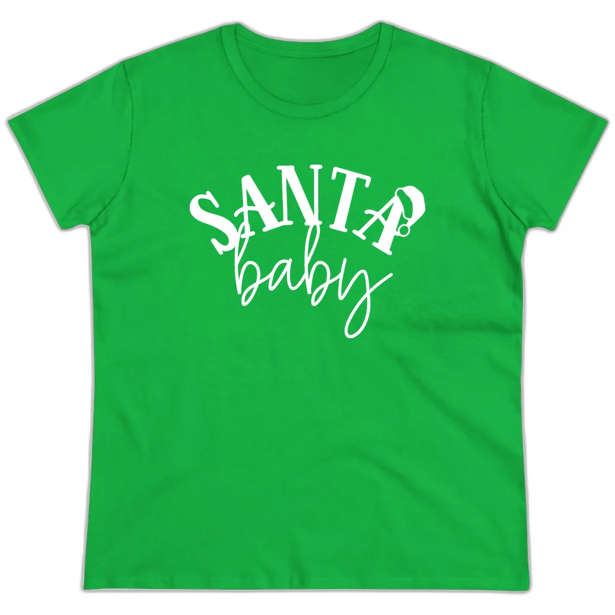 Santa Baby Christmas Text Design Ladies Tee in Irish Green