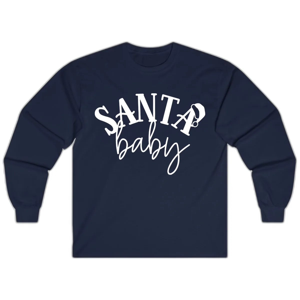 Santa Baby Christmas Text Design Long Sleeve in Navy