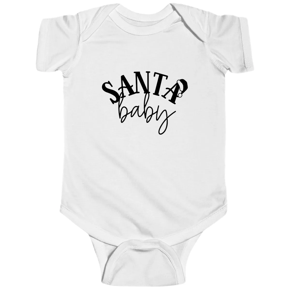 Santa Baby Christmas Text Design Baby Onesie in White