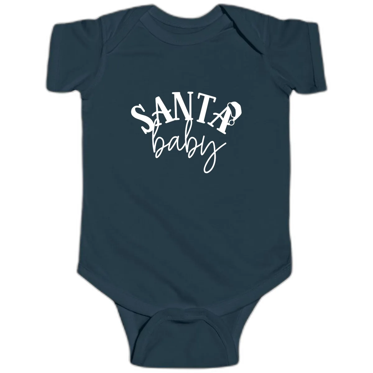 Santa Baby Christmas Text Design Baby Onesie in Navy