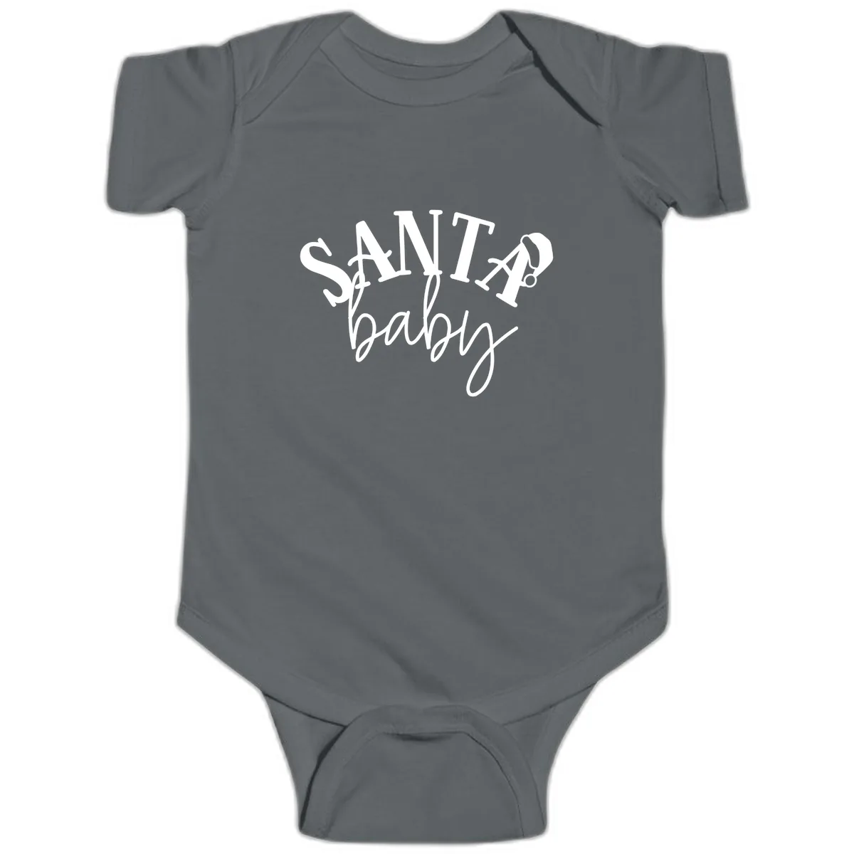 Santa Baby Christmas Text Design Baby Onesie in Charcoal