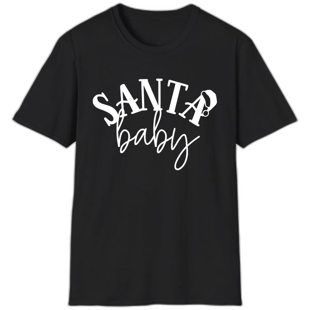Santa Baby Christmas Text Design T-Shirt in Black