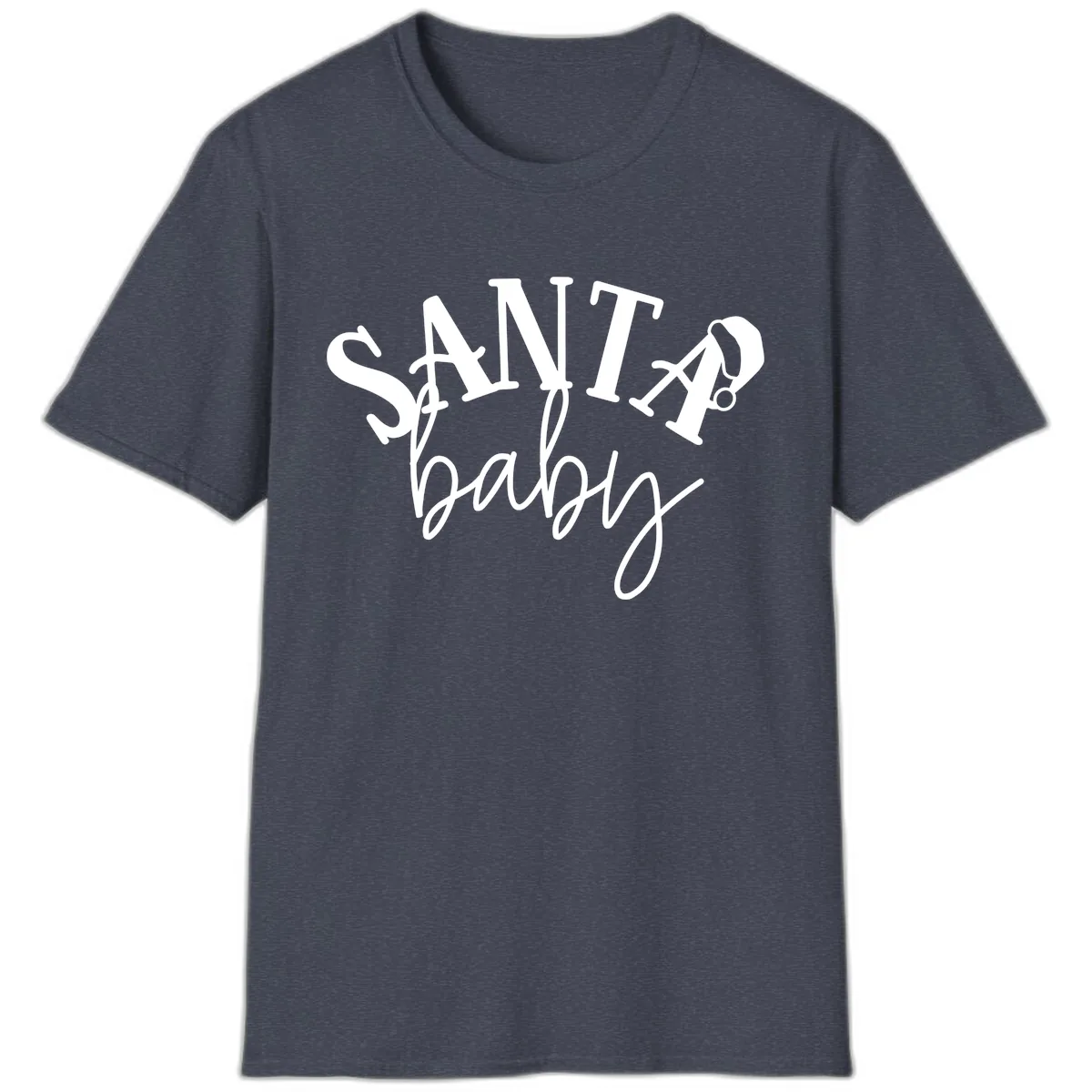 Santa Baby Christmas Text Design T-Shirt in Heather Navy