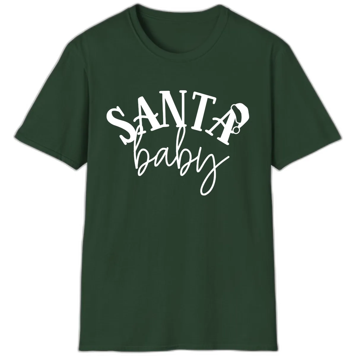 Santa Baby Christmas Text Design T-Shirt in Forest Green