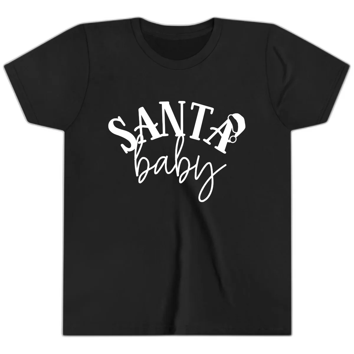 Santa Baby Christmas Text Design Youth T-Shirt in Black