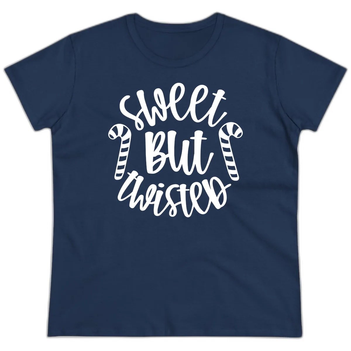 Sweet But Twisted Candy Cane Ladies Tee in Navy