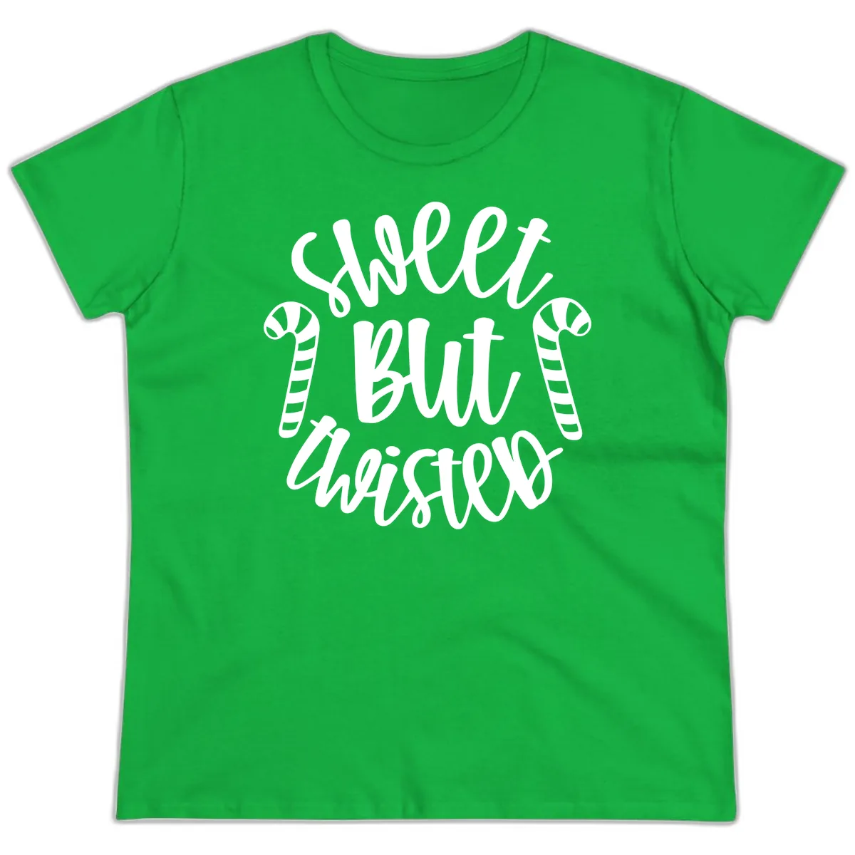 Sweet But Twisted Candy Cane Ladies Tee in Irish Green