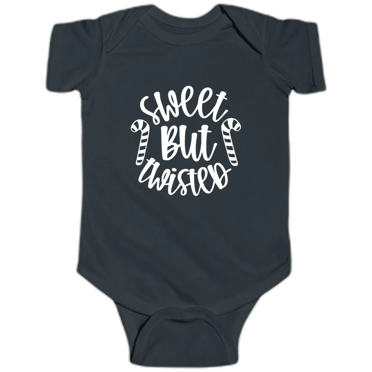 Sweet But Twisted Candy Cane Baby Onesie in Black