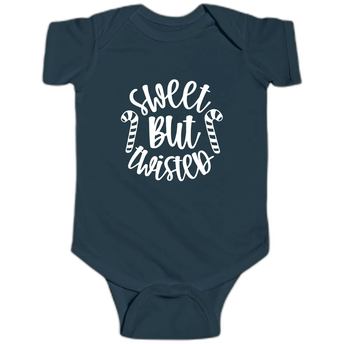 Sweet But Twisted Candy Cane Baby Onesie in Navy