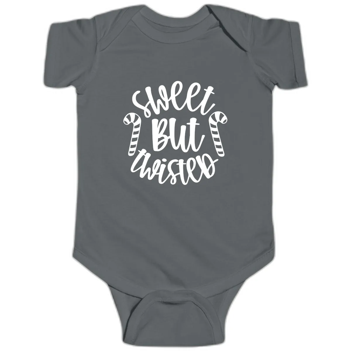 Sweet But Twisted Candy Cane Baby Onesie in Charcoal