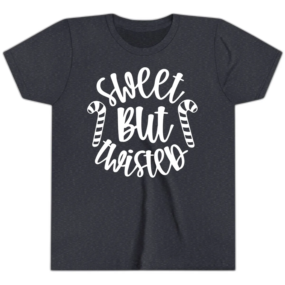 Sweet But Twisted Candy Cane Youth T-Shirt in Heather Navy