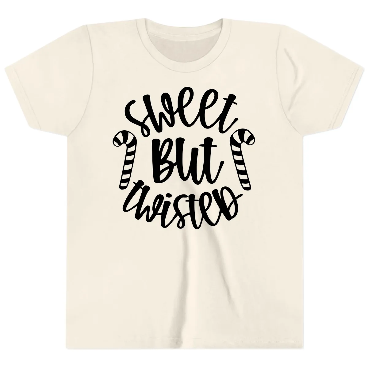 Sweet But Twisted Candy Cane Youth T-Shirt in Natural