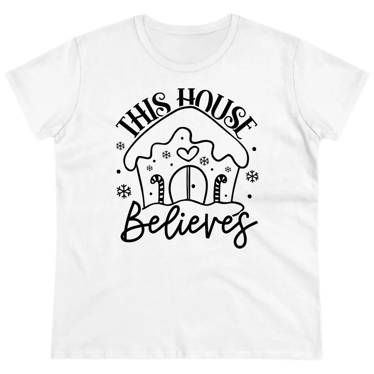 This House Believes Gingerbread Design Ladies Tee in White