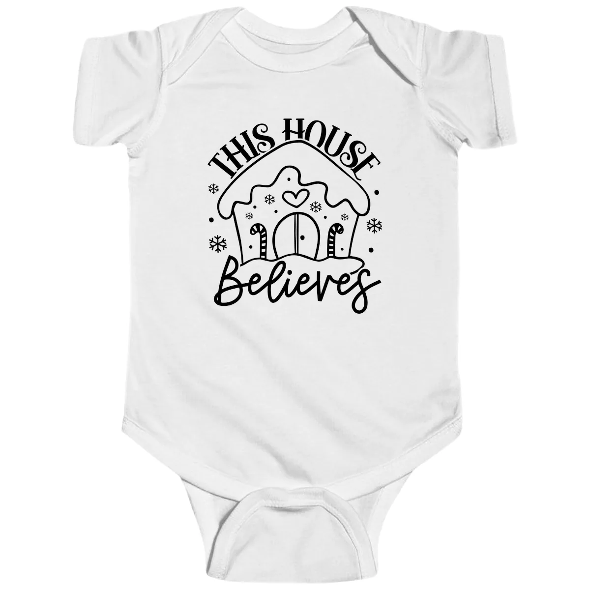 This House Believes Gingerbread Design Baby Onesie in White