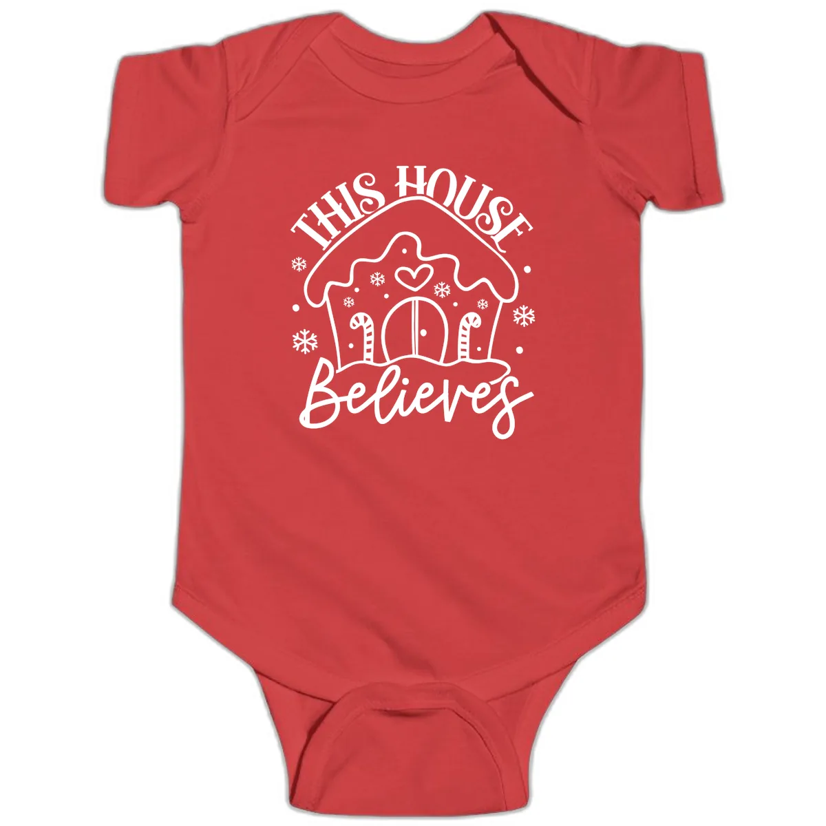 This House Believes Gingerbread Design Baby Onesie in Red