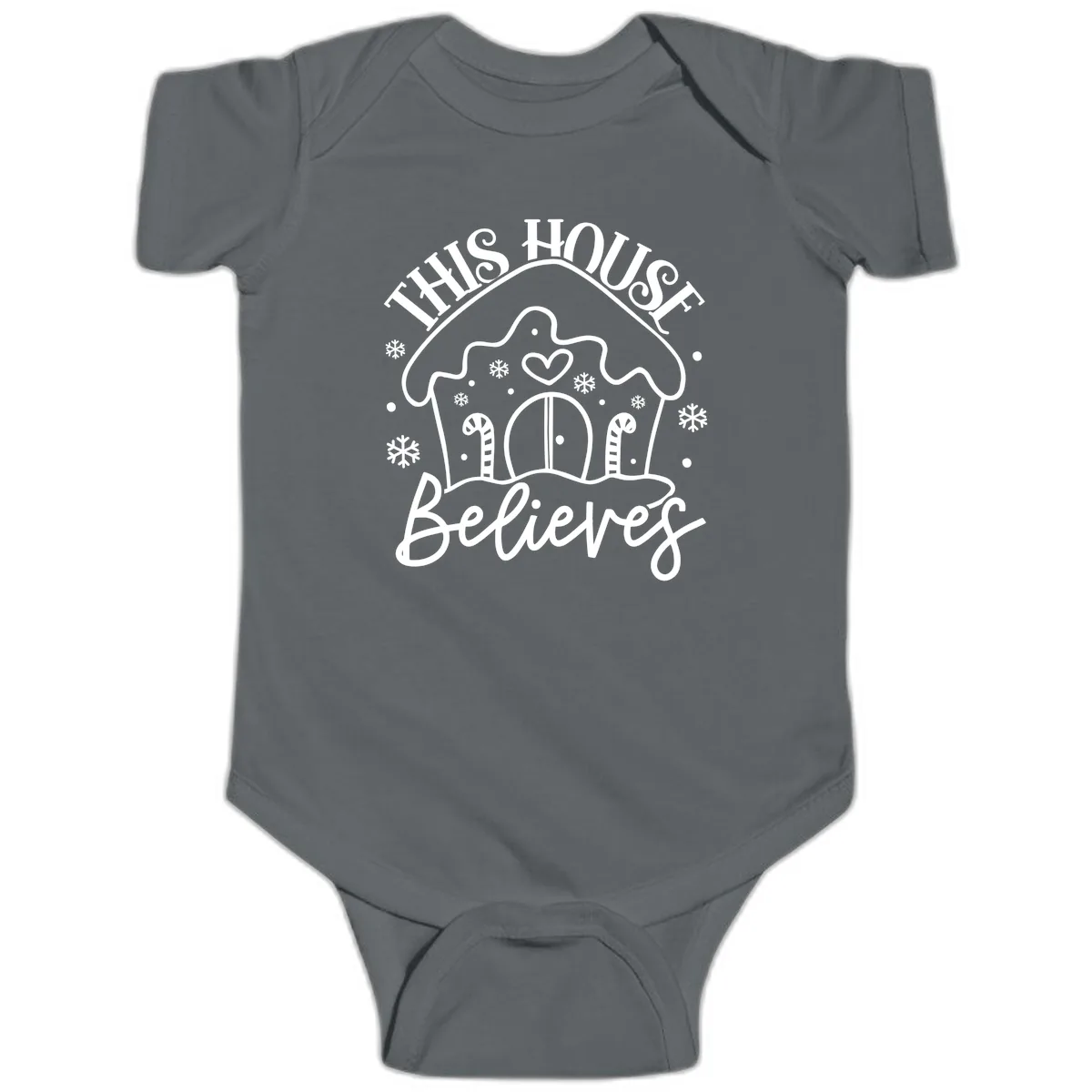 This House Believes Gingerbread Design Baby Onesie in Charcoal