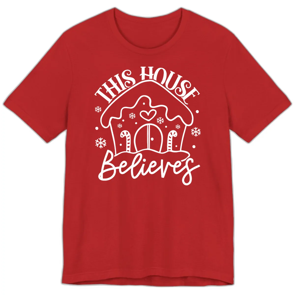 This House Believes Gingerbread Design Premium T-Shirt in Red