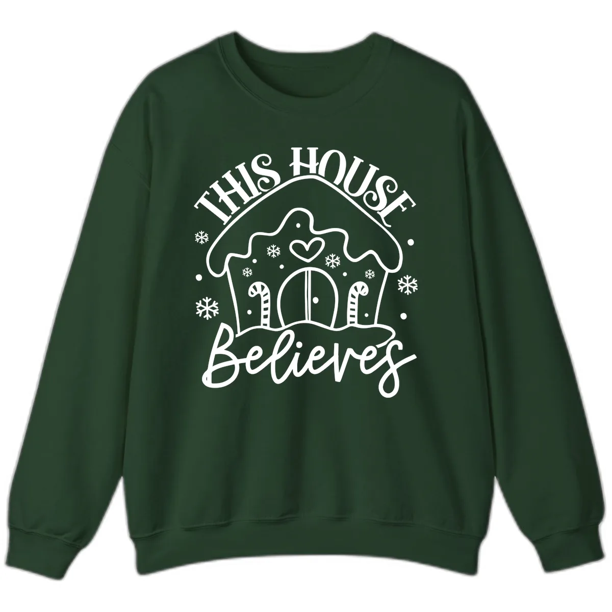 This House Believes Gingerbread Design Sweatshirt in Forest Green