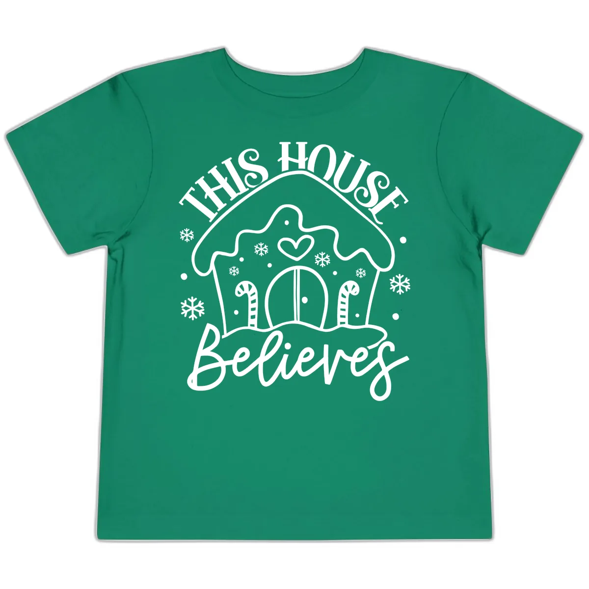 This House Believes Gingerbread Design Toddler T-Shirt in Kelly