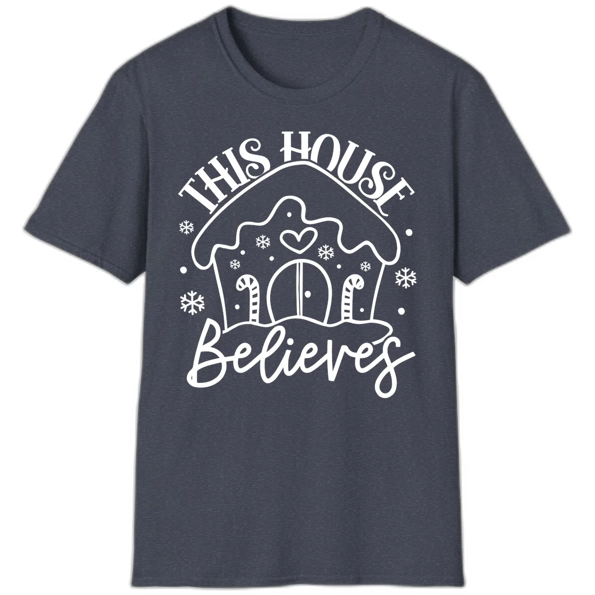This House Believes Gingerbread Design T-Shirt in Heather Navy