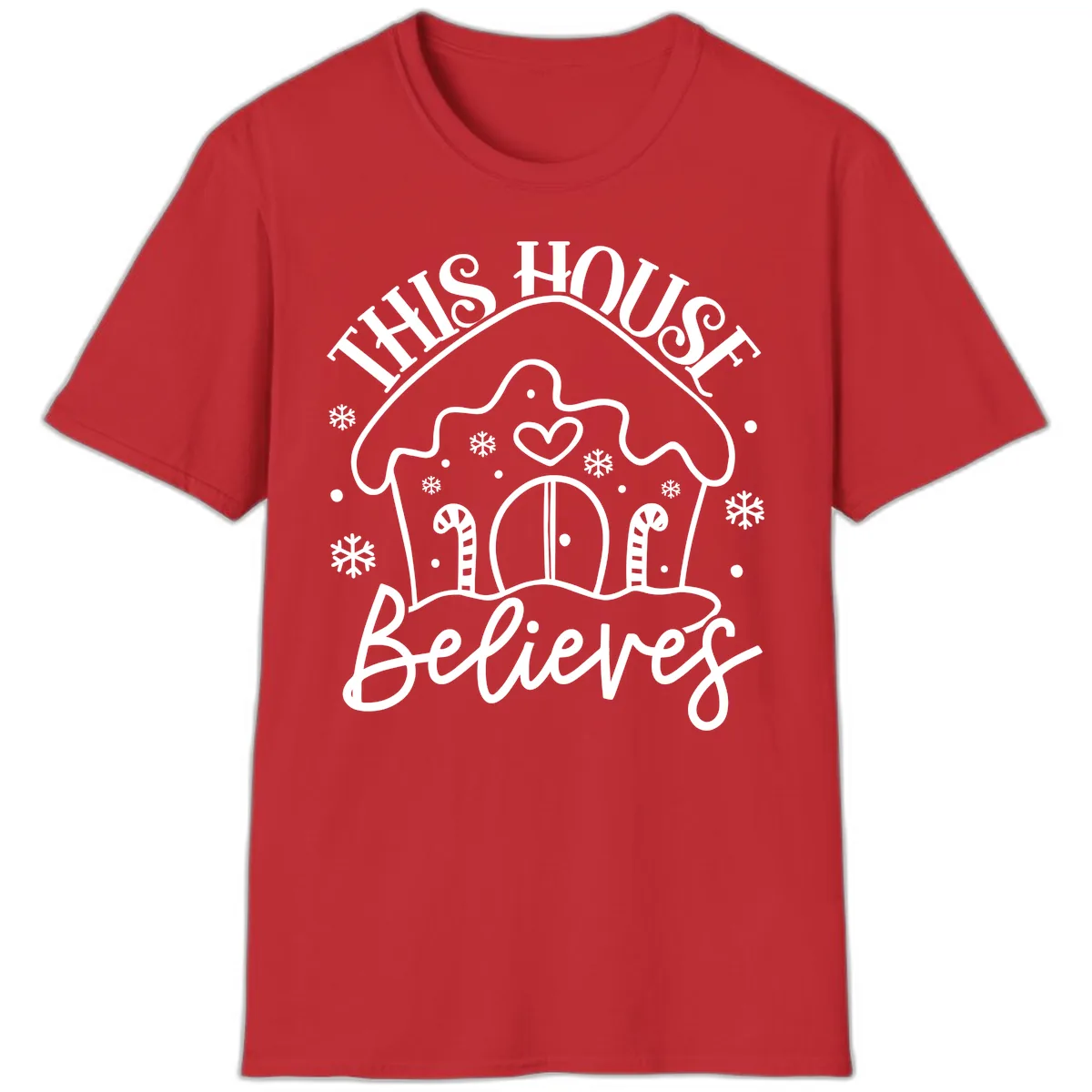 This House Believes Gingerbread Design T-Shirt in Red