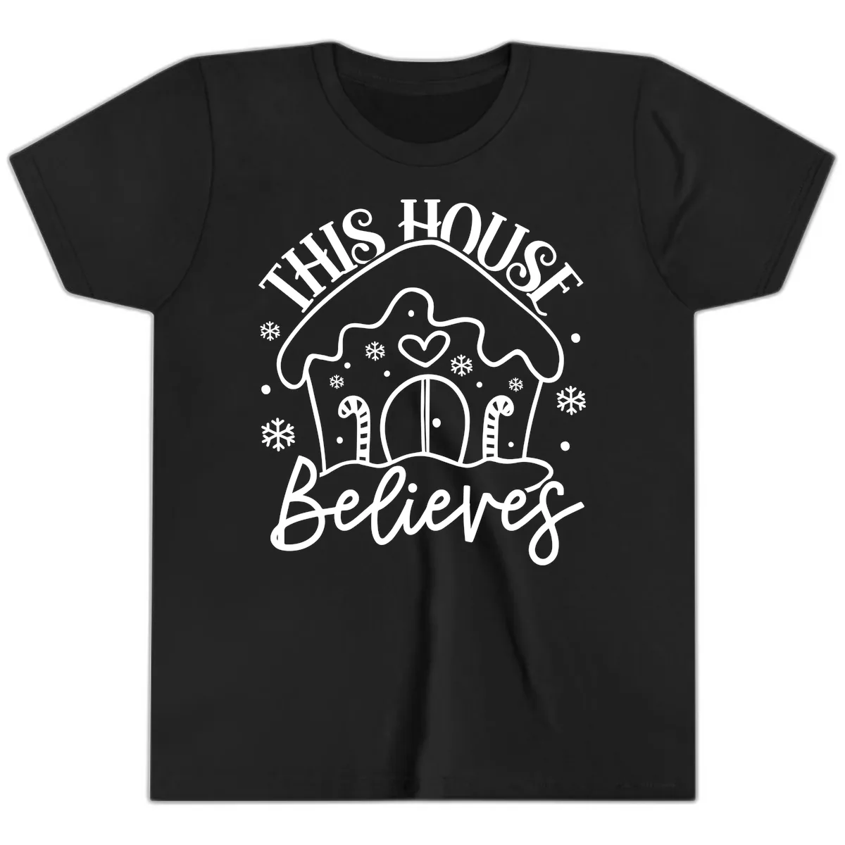 This House Believes Gingerbread Design Youth T-Shirt in Black