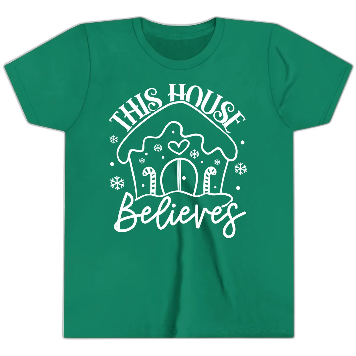 This House Believes Gingerbread Design Youth T-Shirt in Kelly