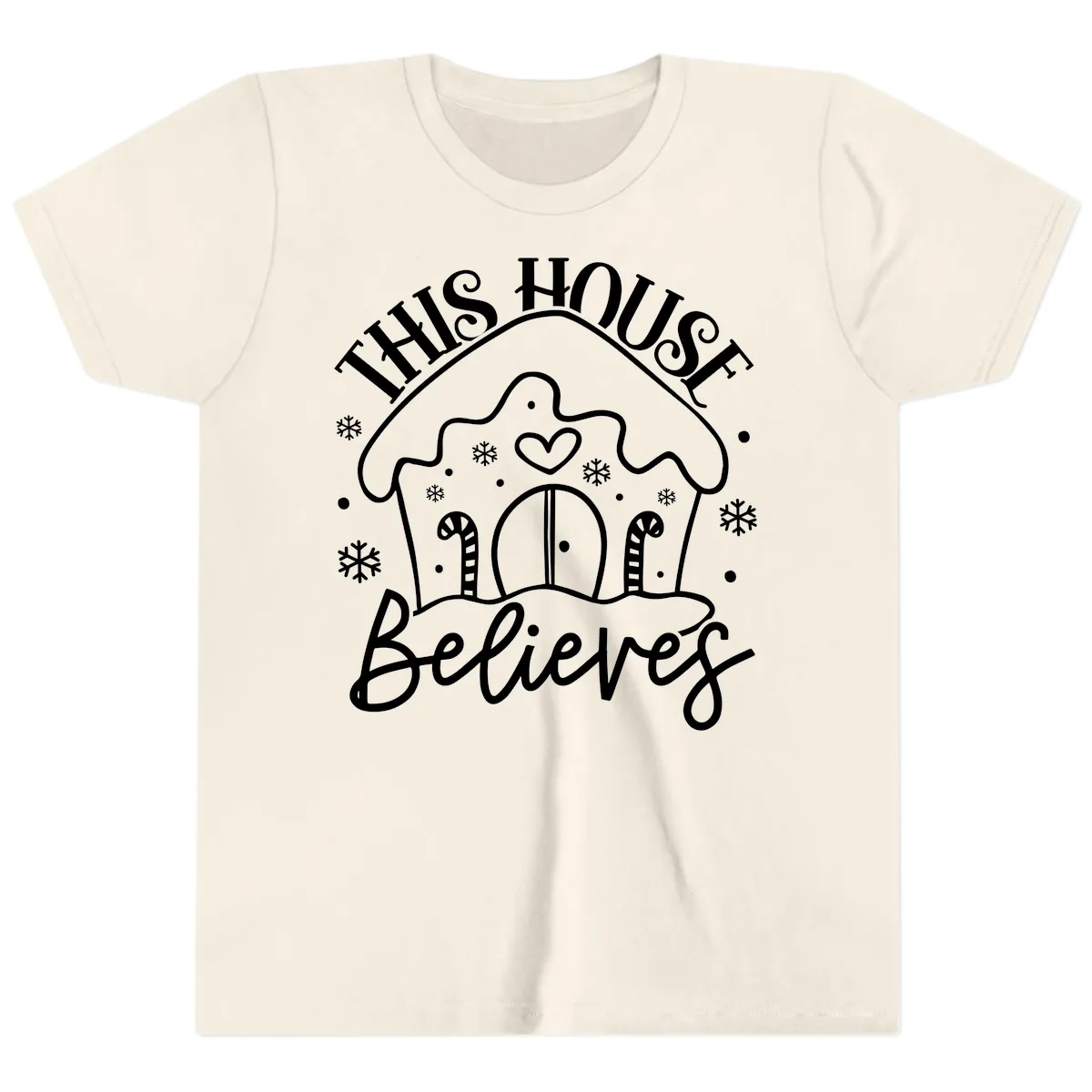 This House Believes Gingerbread Design Youth T-Shirt in Natural