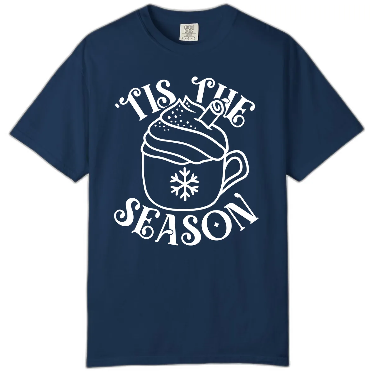 Tis The Season Hot Cocoa Mug Comfort Color in Navy