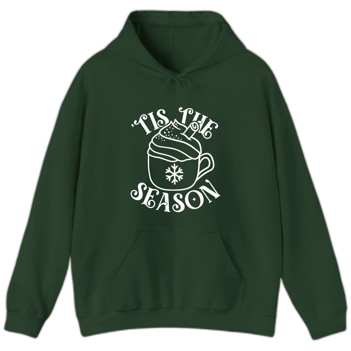 Tis The Season Hot Cocoa Mug Hoodie in Forest Green