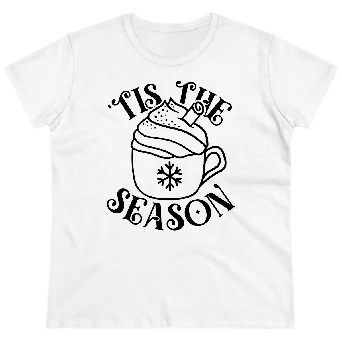 Tis The Season Hot Cocoa Mug Ladies Tee in White