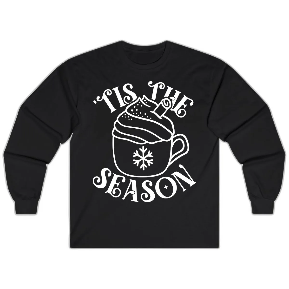 Tis The Season Hot Cocoa Mug Long Sleeve in Black