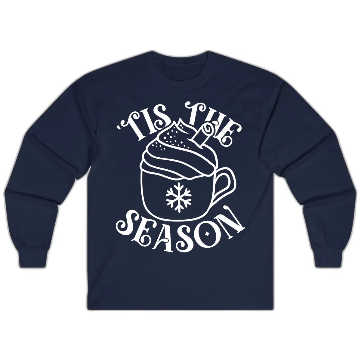 Tis The Season Hot Cocoa Mug Long Sleeve in Navy