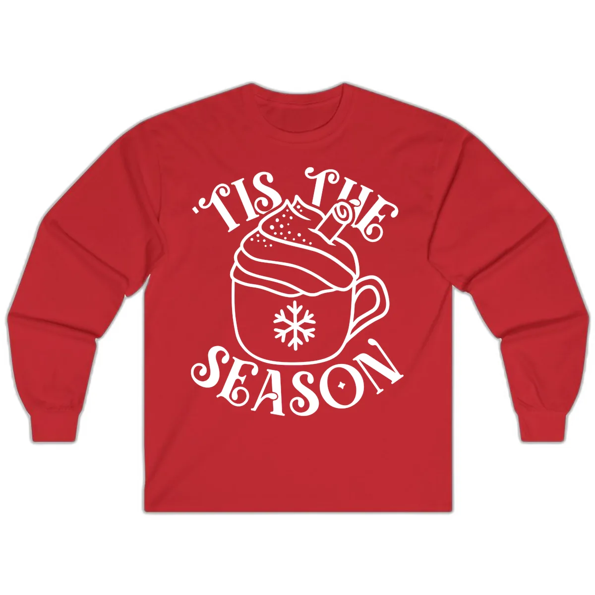 Tis The Season Hot Cocoa Mug Long Sleeve in Red