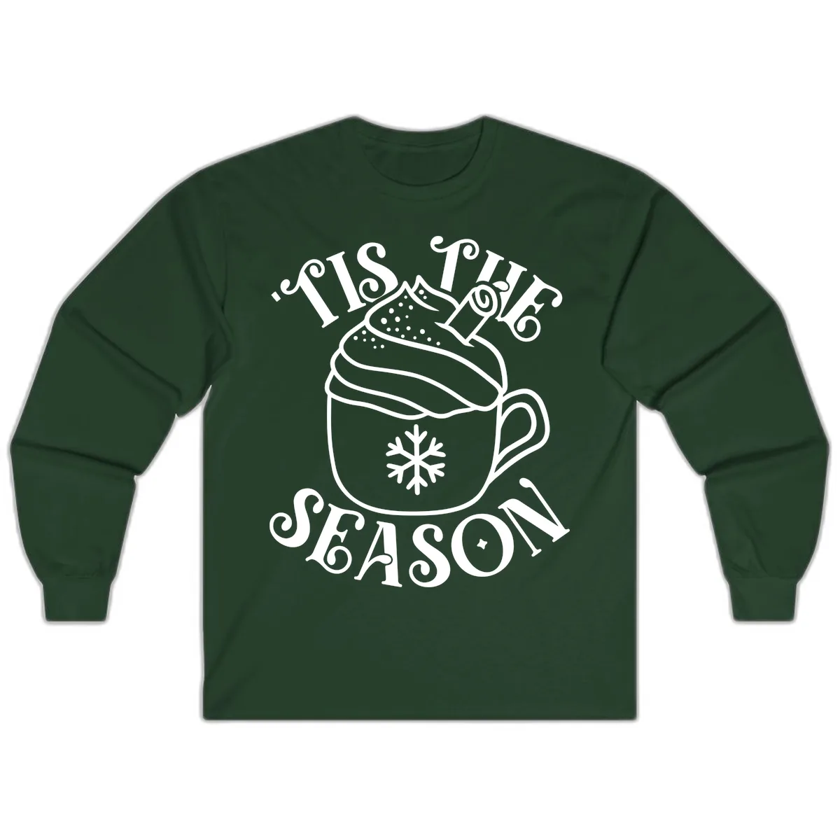 Tis The Season Hot Cocoa Mug Long Sleeve in Forest Green
