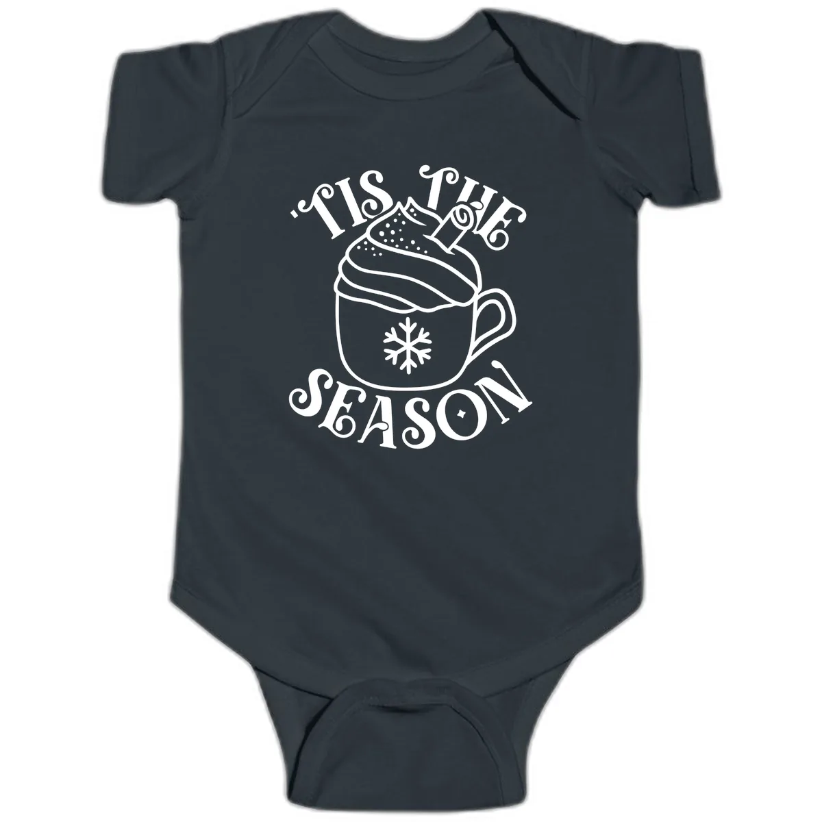 Tis The Season Hot Cocoa Mug Baby Onesie in Black