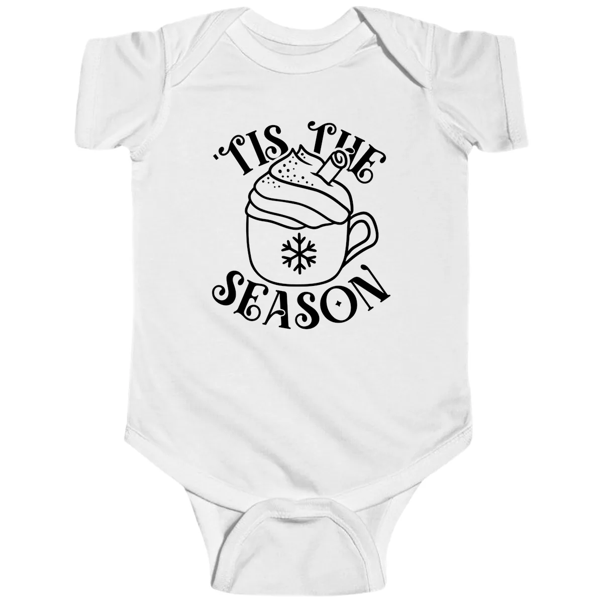 Tis The Season Hot Cocoa Mug Baby Onesie in White