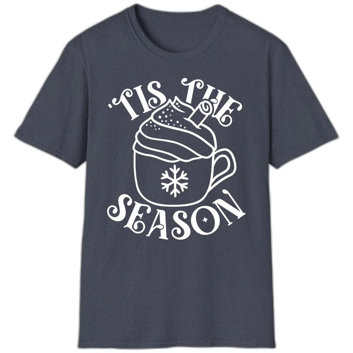 Tis The Season Hot Cocoa Mug T-Shirt in Heather Navy